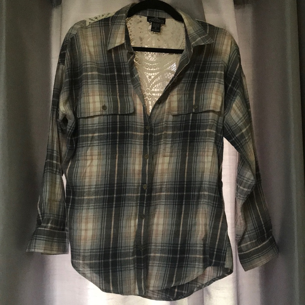 Lace Button Flannel blue/pink/cream